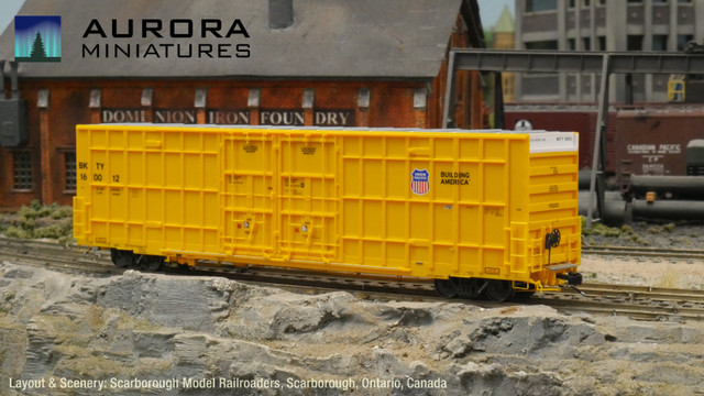 Aurora Miniatures 306033 - HO Greenbrier 7550 cf 60' Plate F Boxcar - BKTY (UP Yellow) #160068