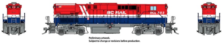 Rapido 33036 - HO MLW M420 B/B Set - DC/DCC Ready - BC Rail (Red/White/Blue - B Unit Hockey Stick) #RCL683, #RCL685