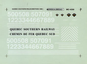 Microscale MC-4250 HO Decal Railroad - Assorted Shortlines - Quebec Southern Hood Unit Diesels (1996+)