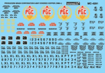 MicroScale 604291 - N Scale 3-Bay Covered Hopper - Producers Grain Corp - 1970+ - Waterslide Decals