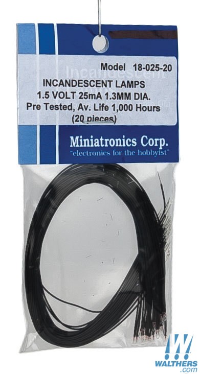 Miniatronics Corp 1802520 - HO Miniature Lamps 1.5 Volt 25mA 1.2mm Diameter (20pcs)