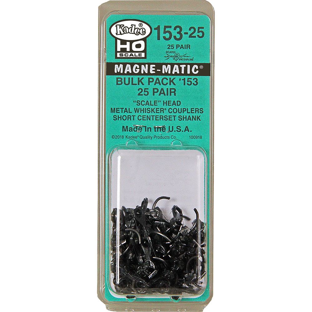 Kadee 153-25 - HO Scale Whisker Metal Couplers (w/o Gearboxes) - Short Centerset Shank (25pair)