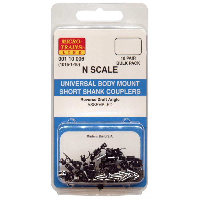 Micro Trains 001 10 006 - N Scale Universal Short-Shank Body-Mount Coupler - Bulk Pack Kit (10 Pair)