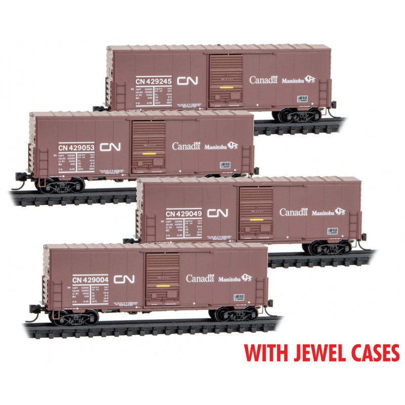 MicroTrains 983 00 214 - N Scale 40ft Boxcars - CN Buffalo (4pk), with Jewel Cases
