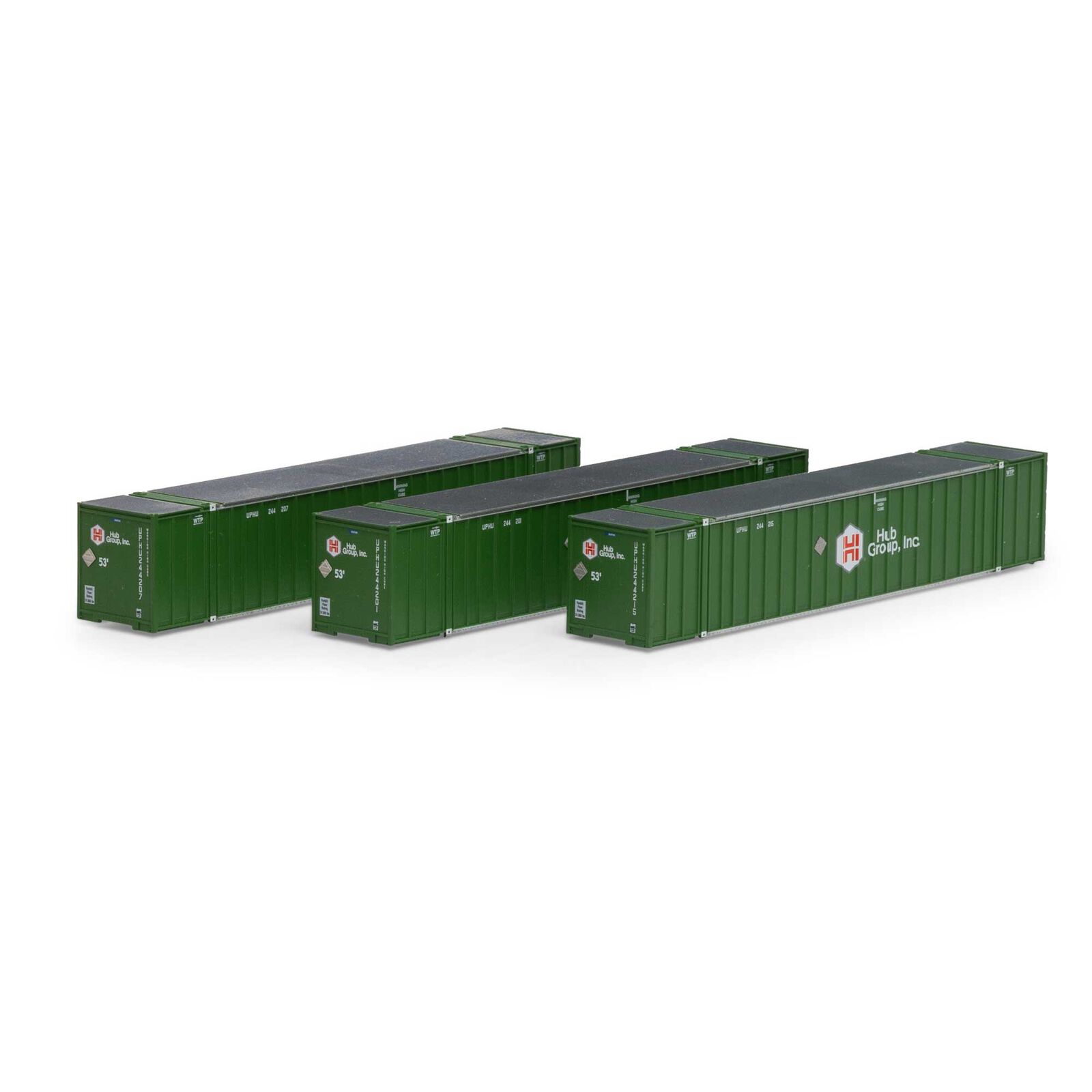 Athearn RTR 40124 - HO 53ft Stoughton Containers - Hub Group, Set #1 (3pk)