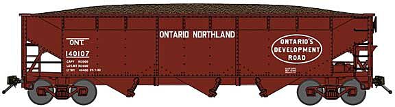 Bluford Shops - 74104 - N 70-Ton Offset-Side 3-Bay Covered Hopper - Ontario Northland #140140 (Boxcar Red, Oval Logo)