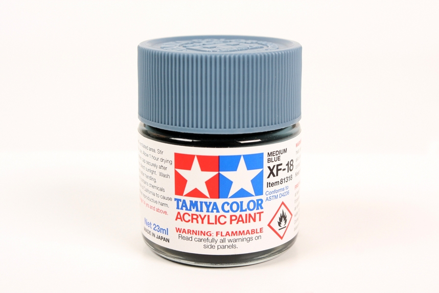Tamiya Paints 81318 - Acrylic Flat Colors - Medium Blue - 3/4oz (23mL) Bottle