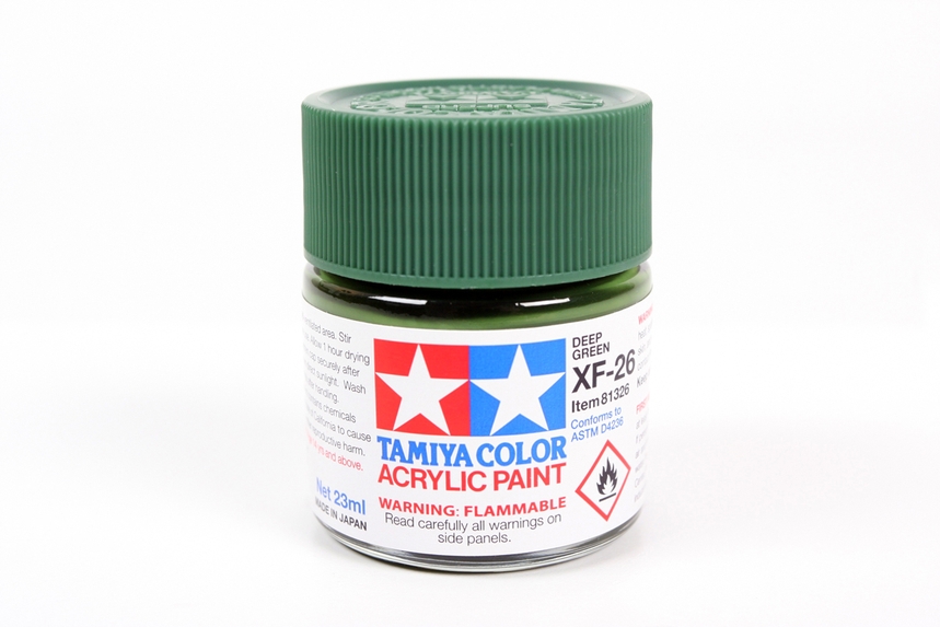 Tamiya Paints 81326 - Acrylic Flat Colors - Deep Green - 3/4oz (23mL) Bottle