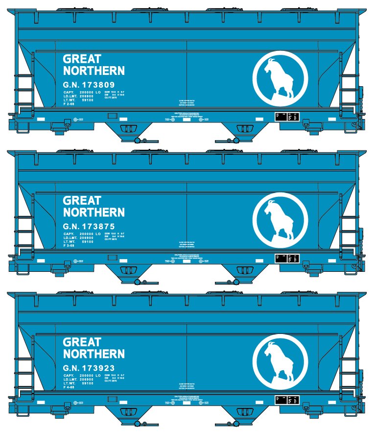 Accurail 8162 - HO 2-Bay ACF Covered Hopper - Great Northern - 3-Car Set Kit