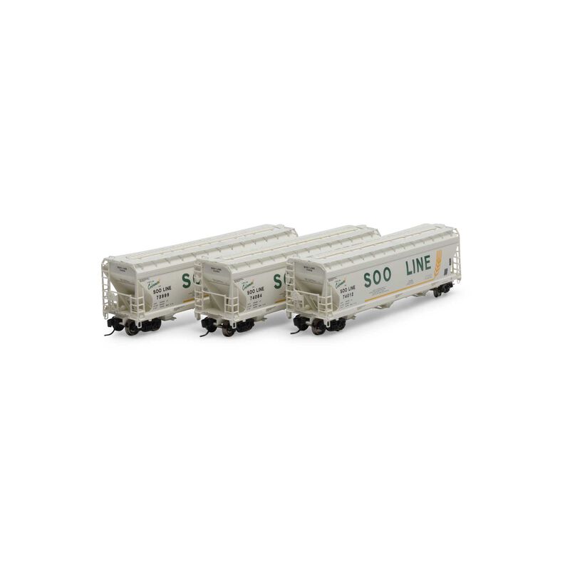 Athearn 12952 - N Scale 4600 3-Bay Center Flow Hopper - SOO - 3-Pack