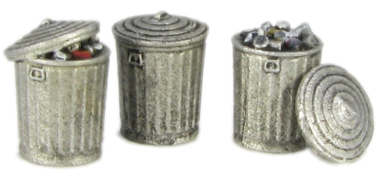 ShowCase Miniatures 2325 - HO Scale Trash Cans with 3 Designs - 9pkg 