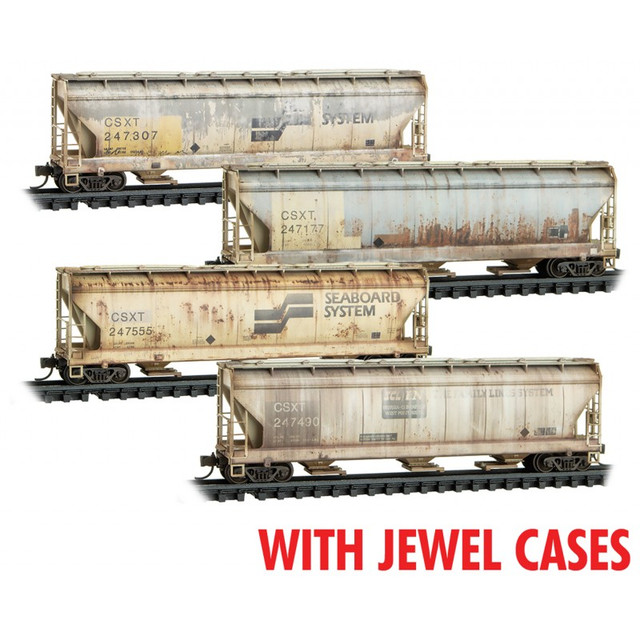 MicroTrains 983 05 071 - N Scale 3-Bay Covered Hopper - CSX/ex-Family Line (4pk), with Jewel Cases