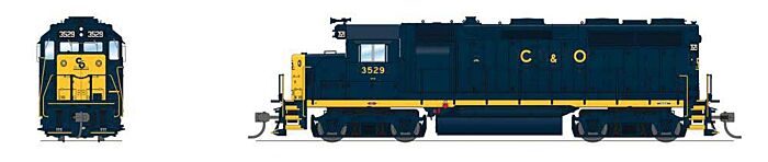 Broadway Limited 8223 - HO EMD GP35 Low Nose - No-Sound / DC - Chesapeake & Ohio #3529 (blue,yellow)