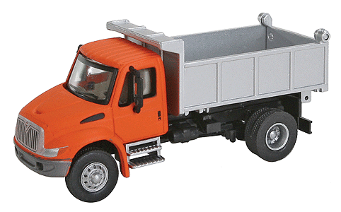Walthers SceneMaster 11633 - HO International(R) 4300 Crew Cab Dump Truck - Orange Cab, Silver Dump Bed
