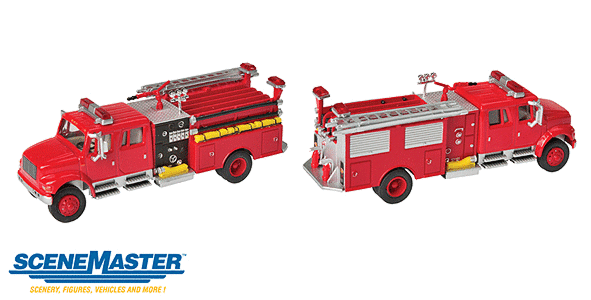 Walthers SceneMaster 11841 - HO International 4900 Crew Cab Fire Truck - Red