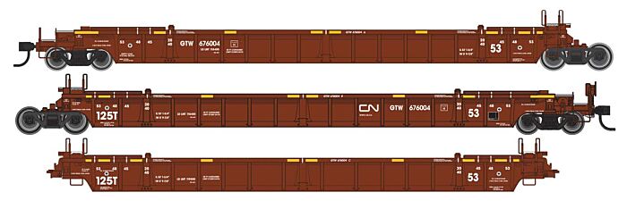 Walthers Mainline 55805 HO RTR - NSC Articulated 3-Unit 53' Well Car - Canadian National #676004