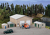 Walthers Cornerstone 4125 - HO Pole Barn and Sheds - Kit - Set of Four Buildings
