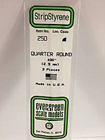 Evergreen Scale Models 250 - Opaque White Polystyrene Quarter Round .10In x 14In (3 pcs pkg)