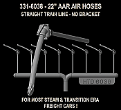 Hi-Tech Details 6038 - HO 22in AAR Air Hoses - Molded Rubber - With Straight Train Line Pipe (4 Pairs)