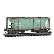 MicroTrains 095 44 100 - N Scale 2-Bay Hopper - Penn Central #74216 (Weathered, Jade Green, small logo)