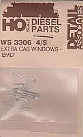 Detail Associates 3305 - HO Scale EMD Diesel Extra Cab Windows - pkg(4)
