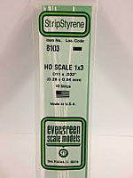 Evergreen Scale Models 8103 - Opaque White Polystyrene HO Scale Strips (1x3) .011In x .033In x 14In (10 pcs pkg)