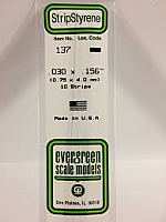 Evergreen Scale Models 137 Opaque White Polystyrene Strips 14in .03x.156 (10pcs pkg)