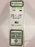 Evergreen Scale Models 135 Opaque White Polystyrene Strips 14in .03x.10 (10pcs pkg)