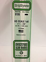 Evergreen Scale Models 8106 - Opaque White Polystyrene HO Scale Strips (1x6) .011In x .066In x 14In (10 pcs pkg)