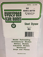 Evergreen Scale Models 4543 - .100in Opaque White Polystyrene Board and Batten Siding (1 Sheet)