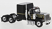 Brekina 85776 - HO 1980 GMC General Sleeper-Cab Tractor - Assembled - Black, Yellow Pinstriping