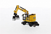 Diecast Masters-85612 - HO Diecast 1:87 CAT Railroad Wheeled Excavator, Safety Yellow