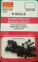 Micro Trains 003 02 044 - N Scale Barber Roller-Bearing Freight Car Trucks - w/ Long Extended Couplers (1 Pair)