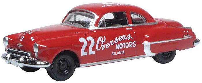 Oxford Diecast 87OR50004 - HO 1949 Oldsmobile Rocket 88 - Overseas Motors 22 (red, white)