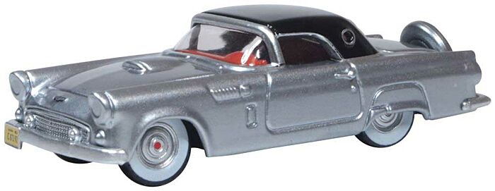 Oxford Diecast 87TH56007 - HO 1956 Ford Thunderbird - Metallic Gray, Raven Black