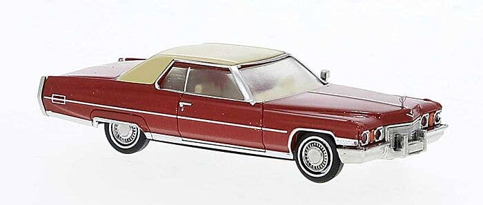 Brekina 18125 - HO 1972 Cadillac Coupe de Ville - Assembled -- Red, Ivory