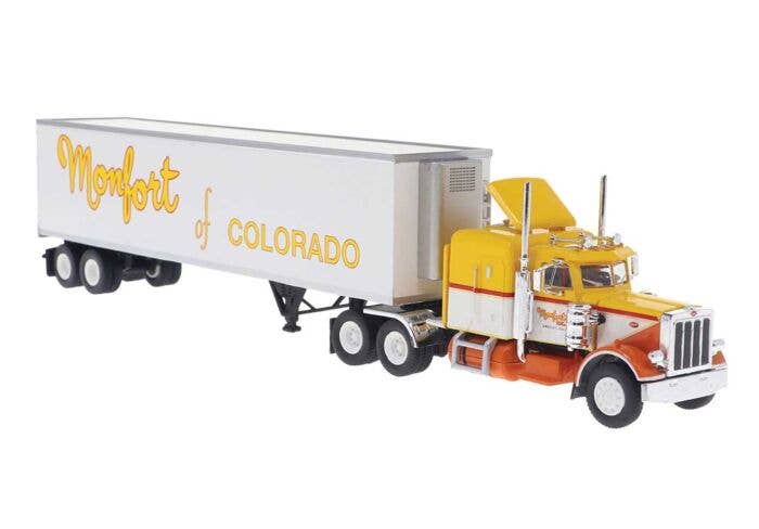 Brekina 85719 - HO 1973 Peterbilt 359 Sleeper Cab Tractor w/Reefer Trailer - Assembled -- Monfort...