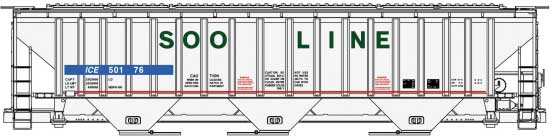 Athearn 81571 - HO RTR FMC 3-Bay 4700 Covered Hopper - Soo Line ICE (Iowa, Chicago & Eastern, Ex-...