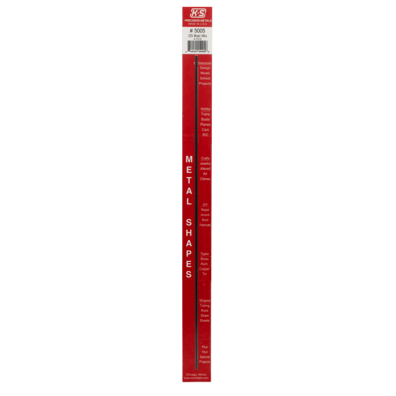 K&S Engineering 5005 All Scale - 12 inch Long Round Music Wire - 0.025inch Diameter pkg(4)