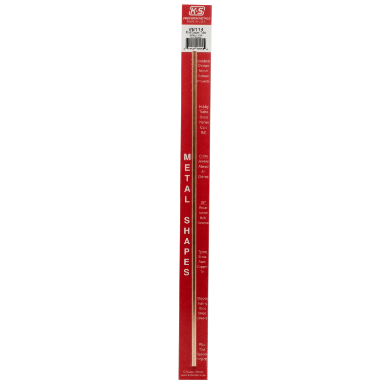 K&S Engineering 8114 All Scale - 3/16 inch OD Round Copper Tube 0.014inch Thick x 12inch Long