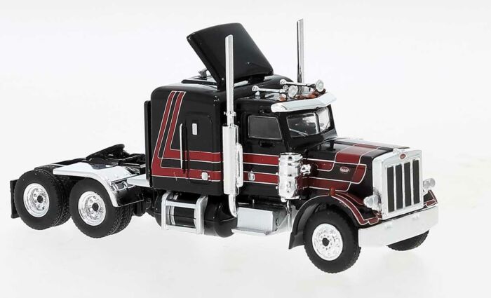 Brekina 85713 - HO 1973 Peterbilt 359 Sleeper-Cab Tractor - Assembled - Black, Red