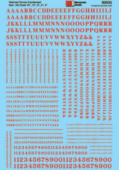 Microscale 90035 - HO Alphabets - Condensed Roman - Red - Waterslide Decals