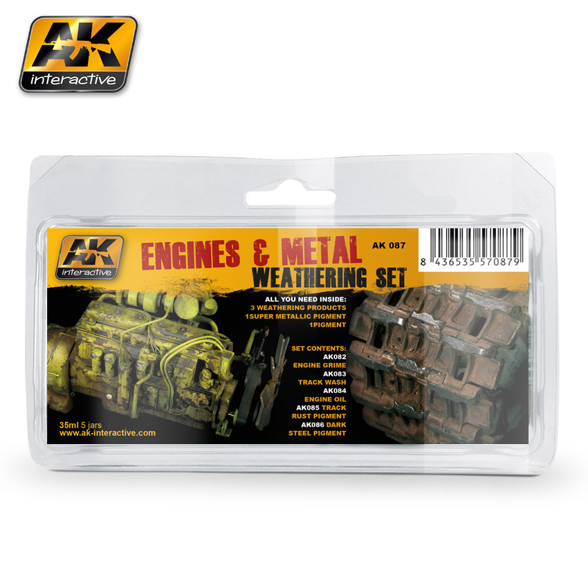 AK Interactive 87 Engines and Metal Weathering Set - Enamel Paint Set (82, 83, 84, 85, 86)