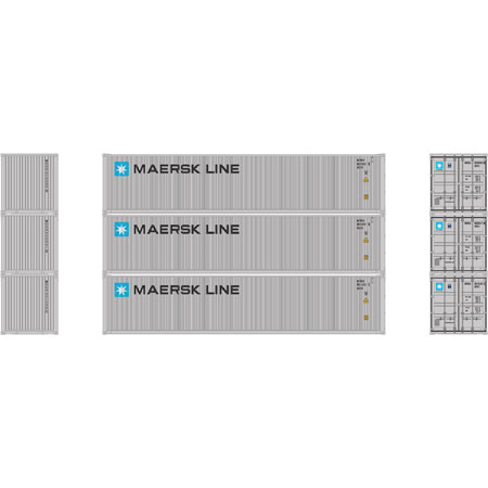 Athearn 27159 - HO 40ft Low-Cube Container - Maersk (3/pkg)