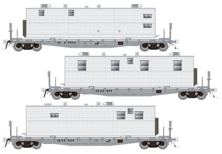 Rapido 138101 - HO F30A 50Ft Flat Car w/Camp Van - Conrail (CR MOW) (3pkg)