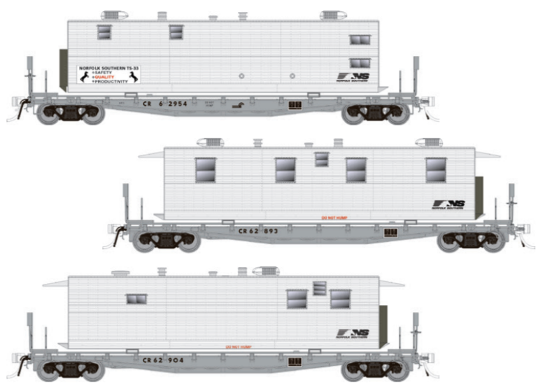 Rapido 138104 - HO F30A 50Ft Flat Car w/Camp Van - Norfolk Southern (NS MOW) (3pkg)