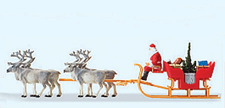 Preiser 30399 - HO Christmas Sleigh - Includes Santa, Packages & 4 Reindeer