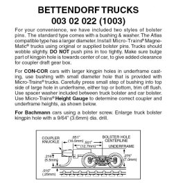 Micro Trains 003 02 022 - N Scale Bettendorf Trucks w/ med. ext. couplers (1pair)