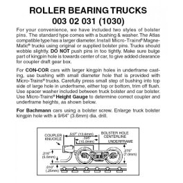 Micro Trains 003 02 031 - N Scale Roller Bearing Trucks with short ext. couplers (1pair)