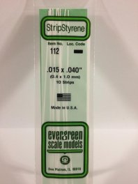 Evergreen Scale Models 112 Opaque White Polystyrene Strips 14in .015x.040 (10pcs pkg)